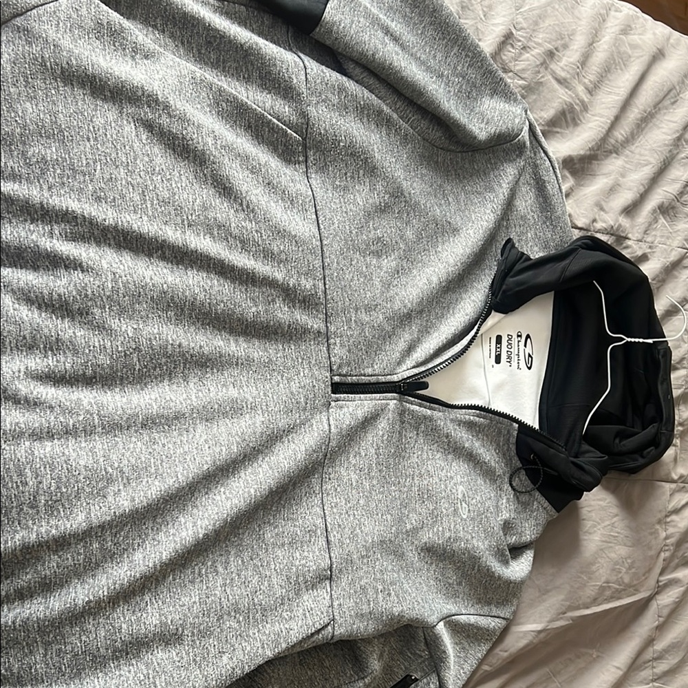 Gray and Black Quarter-Zip Hoodie